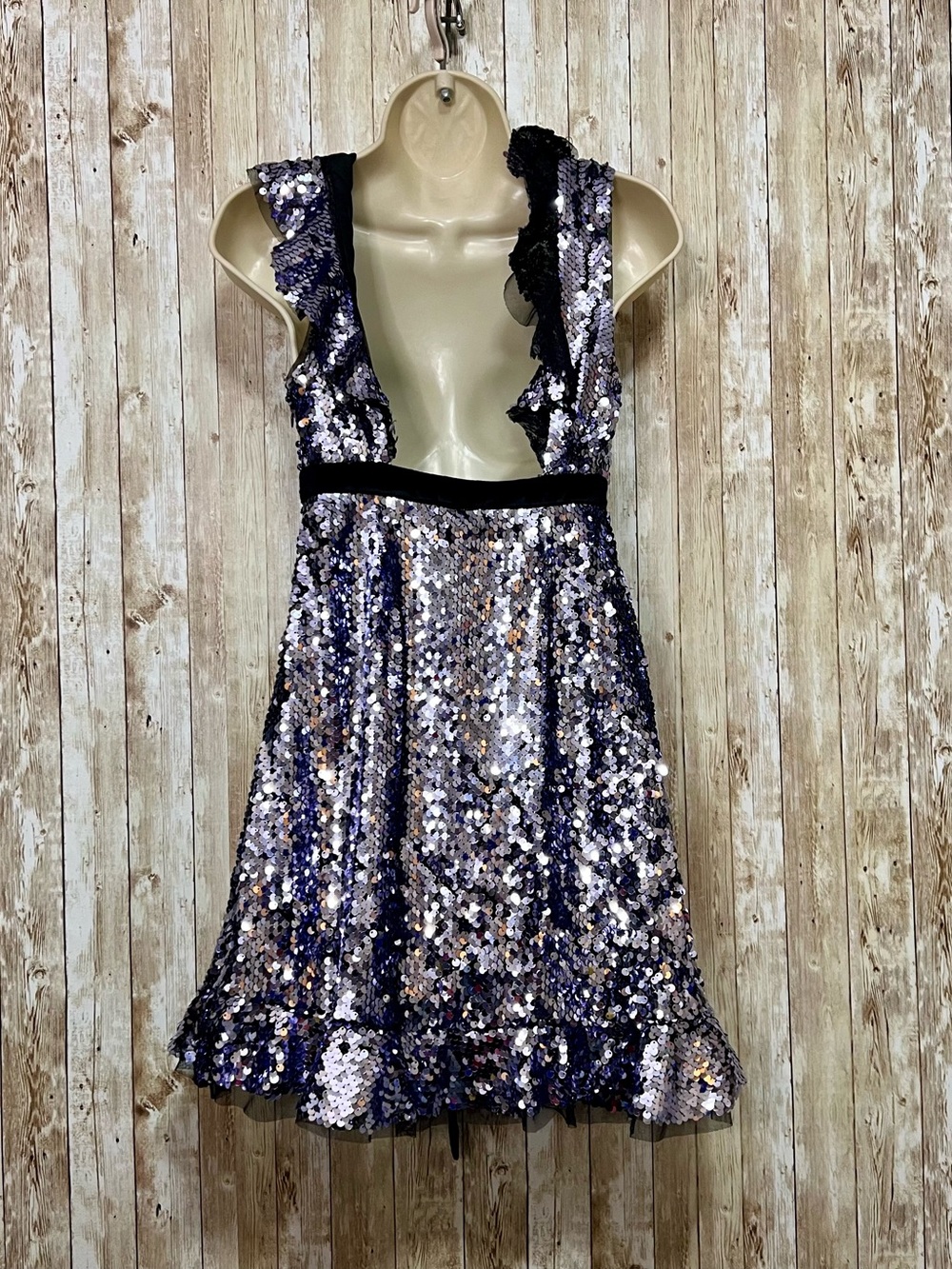 Free People Silver Violet Sequin Open-Back Mini Dress Size 0 - Picture 5 of 10
